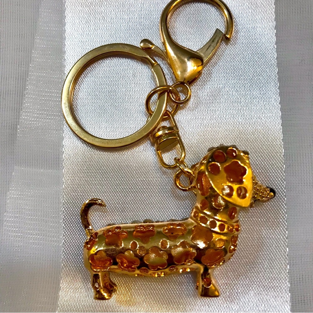 NWOT Gold w-SIlver Rhinestones Dachshund Dog Purse Charm! - Picture 4 of 8